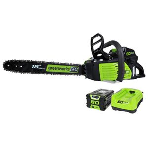 Greenworks Pro 80V 18-Inch Brushless Cordless Chainsaw, 2.0Ah Battery and Rapid Charger Included GCS80420