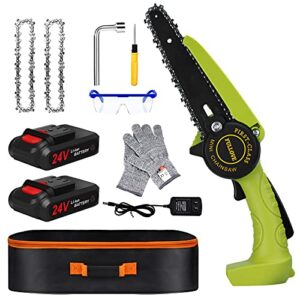 Mini Chainsaw - Mini Chainsaw 6 Inch , Cordless Chainsaw , Mini Chainsaw Cordless for Branch Wood Cutting, Garden Pruning, Tree Trimming( Electric Chainsaw 2 Battery 2 Chain 1 Bag) (Green)