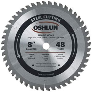 Oshlun SBF-080048 8-Inch 48 Tooth TCG Saw Blade with 5/8-Inch Arbor (Diamond Knockout) for Mild Steel and Ferrous Metals