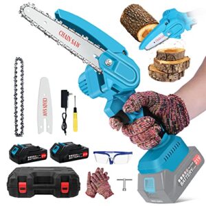 Mini Chainsaw Cordless Electric Chain Saw 21V 2000mAh Battery Powered, 6-Inch 4-Inch Mini Chainsaws One-Handed Small Wood Cutting, Hand Pruning Shears Chain Saws for Tree Branch Trimming (2 Batteries)