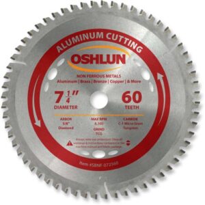 Oshlun SBNF-072560 7-1/4-Inch 60 Tooth TCG Saw Blade with 5/8-Inch Arbor (Diamond Knockout) for Aluminum and Non Ferrous Metals