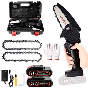 Mini Chainsaw With 2 Batteries 2 Chain, Father's Day Gifts, 4-Inch Cordless Mini Chainsaw Battery Powered with Safety Lock, One-Hand Use 1.5lb Portable, Handheld Small Mini Electric Chainsaw (black)