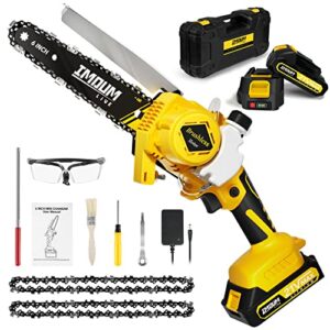【UPGRADE 2022】Mini Chainsaw, 6-Inch Brushless Cordless Chainsaw with Oil System, Electric Chainsaw Powered by 2Pcs 21V 2.0Ah Batteries, Mini Chainsaw Cordless For Wood Cutting, Camping, Pruning