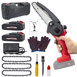 HAJACK Mini Chainsaw 6-Inch, Cordless Saw With 3 Chains, 2 Batteries & A Charger, Electric Battery Chainsaw, Hand Held Power Chain Saws for Tree Trimming & Wood Cutting, Small Rechargeable Chain Saw