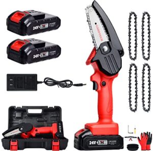 BEST Mini Chainsaw, 4-Inch Cordless Chainsaw, Gardtech Battery Powered Chainsaw for Wood Cutting Tree Branch Trimming - 2 Hours Working Time - with 2 Battery,Quick Charger, 4 Chains